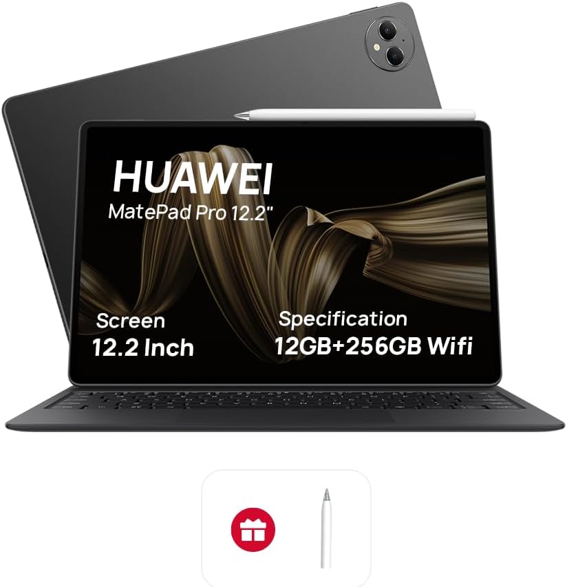 HUAWEI MatePad Pro 12.2" Tablet, OLED 144 Hz FullView Display, Large battery, Super Charge, Wifi, 12GB+256GB, HUAWEI Glide Keyboard, Professional GoPaint APP, M-Pencil, Black