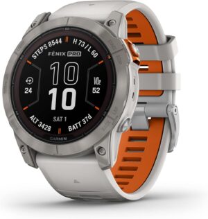 Limited-Time Sale for Summer Surprises AED 99د.إ：Garmin fēnix 7X Pro Sapphire Solar, Multisport GPS Smartwatch, Built-in Flashlight, Solar Charging Capability, Fog Gray/Ember...