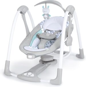 Limited-Time Sale for Summer Surprises AED 99د.إ：Ingenuity 12189-3 Convertme Swing-2-Seat - Raylan, Pack Of 1 - Blue and Grey - Safety Belt & Removable Baby Toys Swing for Baby