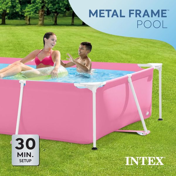 Limited-Time Sale for Summer Surprises AED 99د.إ:Intex 28266EH 7'L x 5'W x 23-5/8"H Rectangular Metal Frame Above Ground Outdoor Backyard Swimming Pool, 439 Gallons of Water, Pink