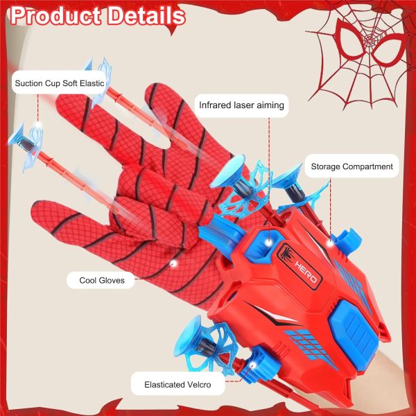 Spider Shooter Boys Girls Toy - 2 Pack Web Shooters for Kids Super Hero Toys with Spider Gloves Launcher Wrist Toys Sucking Disc Bullets for Boy Girl Age 3-14 Birthday Gifts...