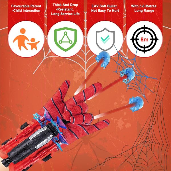 Spider Shooter Boys Girls Toy - 2 Pack Web Shooters for Kids Super Hero Toys with Spider Gloves Launcher Wrist Toys Sucking Disc Bullets for Boy Girl Age 3-14 Birthday Gifts...