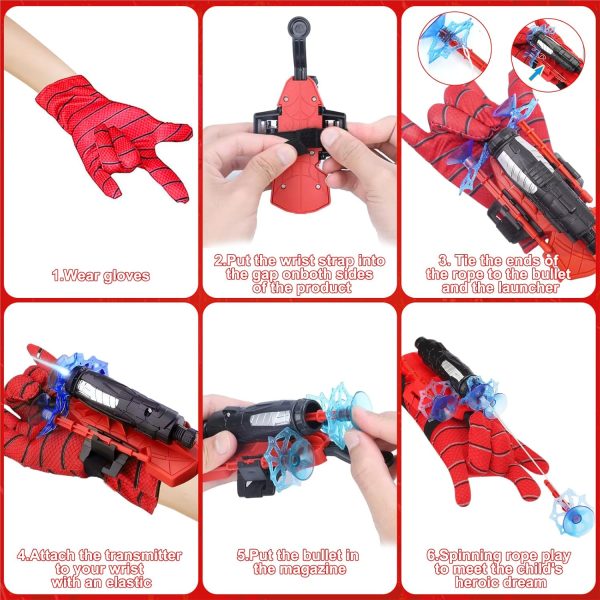 Spider Shooter Boys Girls Toy - 2 Pack Web Shooters for Kids Super Hero Toys with Spider Gloves Launcher Wrist Toys Sucking Disc Bullets for Boy Girl Age 3-14 Birthday Gifts...