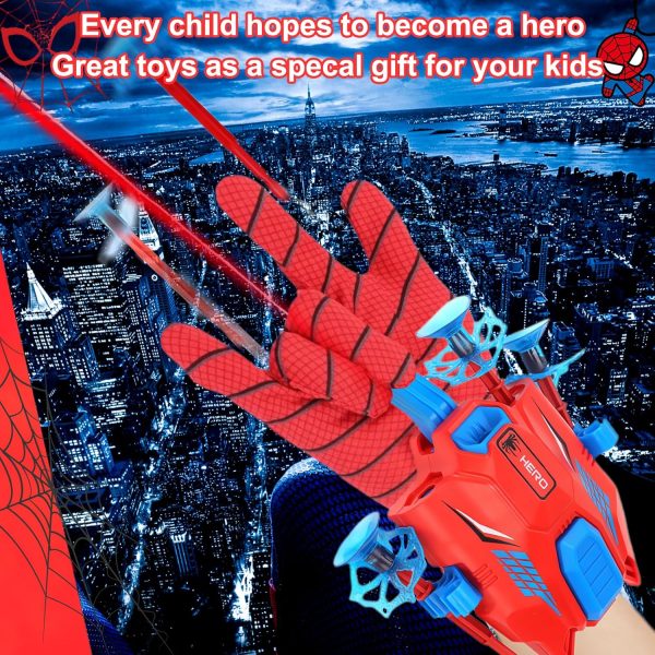 Spider Shooter Boys Girls Toy - 2 Pack Web Shooters for Kids Super Hero Toys with Spider Gloves Launcher Wrist Toys Sucking Disc Bullets for Boy Girl Age 3-14 Birthday Gifts...