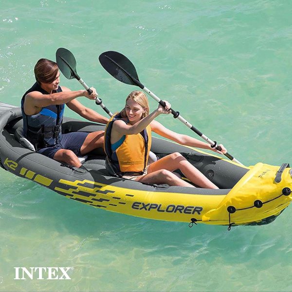 Summer Final Clearance Just AED 89د.إ:Intex 68307EP Explorer K2 Inflatable Kayak Set: Includes Deluxe 86in Aluminum Oars and High-Output Pump – SuperStrong PVC – Adjustable...