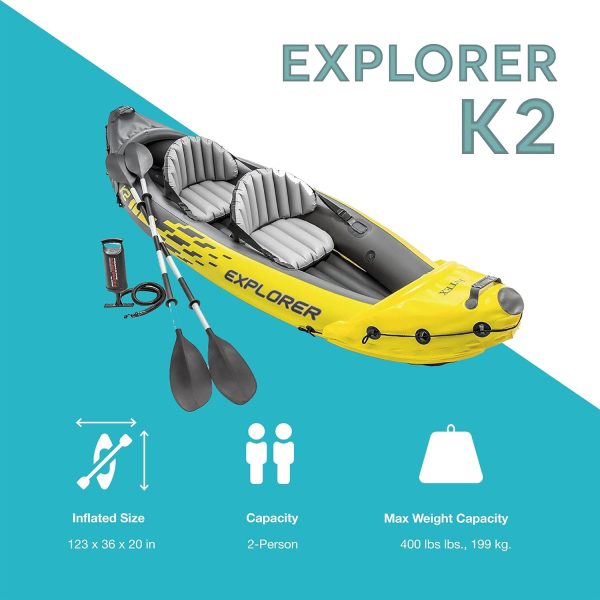 Summer Final Clearance Just AED 89د.إ:Intex 68307EP Explorer K2 Inflatable Kayak Set: Includes Deluxe 86in Aluminum Oars and High-Output Pump – SuperStrong PVC – Adjustable...