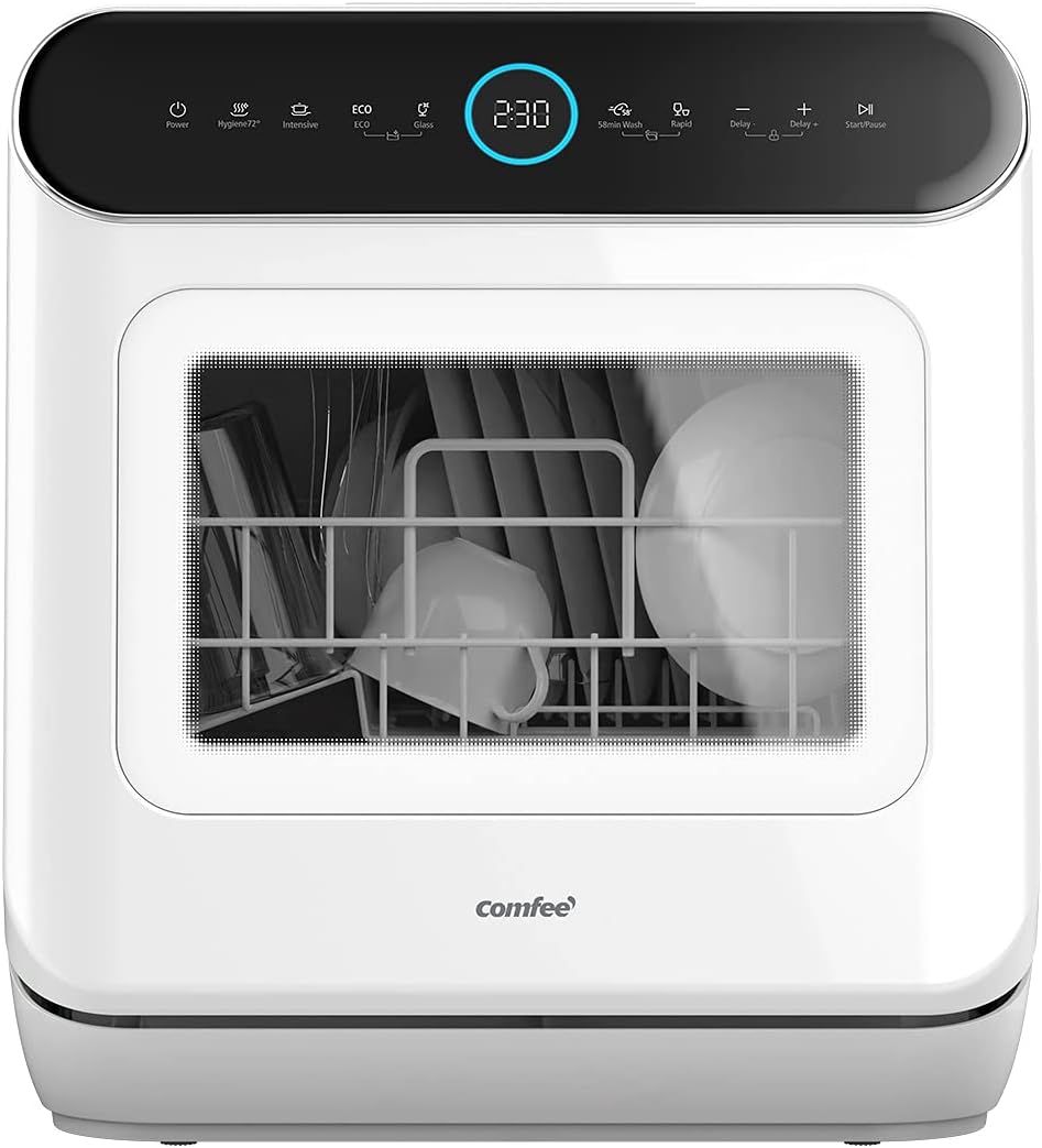 Summer Final Clearance Just AED 99د.إ:COMFEE' Mini Dishwasher Countertop Dishwasher 3 Place Settings 6 Programs, Freestanding, Touch Control, LED Display, Delay Start and...