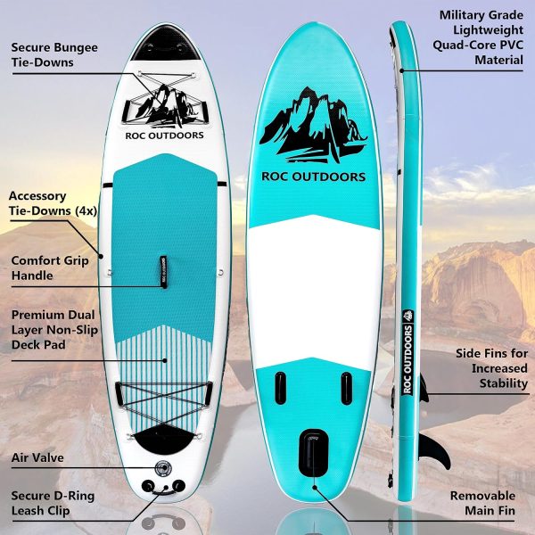 Summer Final Clearance Just AED 99د.إ:Roc Inflatable Stand Up Paddle Boards with Premium SUP Paddle Board Accessories, Wide Stable Design, Non-Slip Comfort Deck for Youth & Adults