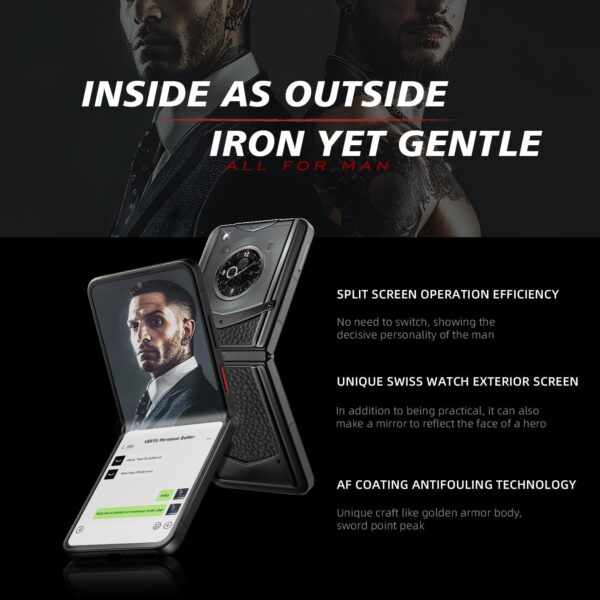VERTU IRONFLIP Calf Skin Flip Cell Phone, Unlocked Android 5G Smartphone, Foldable Design, One-Hand Control, 50MP Camera, 12G+512G, Dual SIM, 6.9" 120Hz OLED, 65W Fast Charge