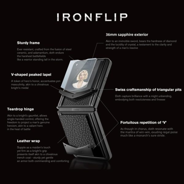 VERTU IRONFLIP Calf Skin Flip Cell Phone, Unlocked Android 5G Smartphone, Foldable Design, One-Hand Control, 50MP Camera, 12G+512G, Dual SIM, 6.9" 120Hz OLED, 65W Fast Charge