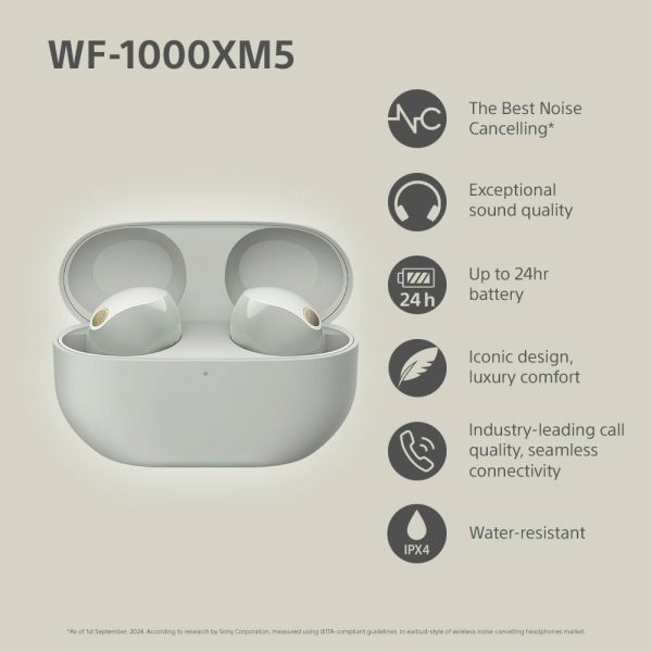 While Stocks Last:Sony WF-1000XM5 Wireless Noise Cancelling Earbuds, Bluetooth, In-ear Headphones, Mic, Up to 24 Hours Battery Life, Quick Charge, IPX4, iOS & Android Compatible
